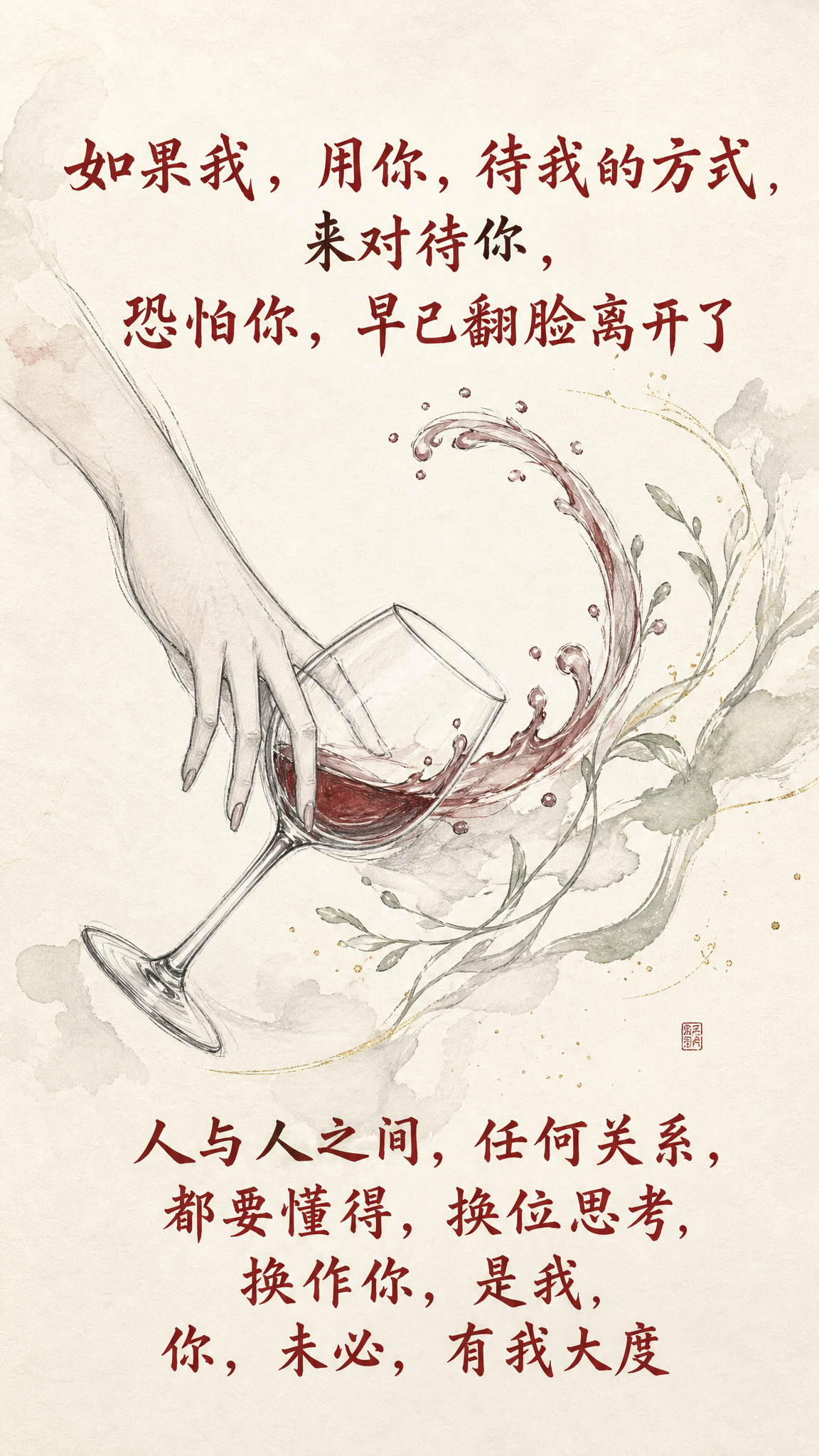 基于原图重新创作，保留手绘感的手倒酒的画面，保留所有文案内容：… - 图片创意预览