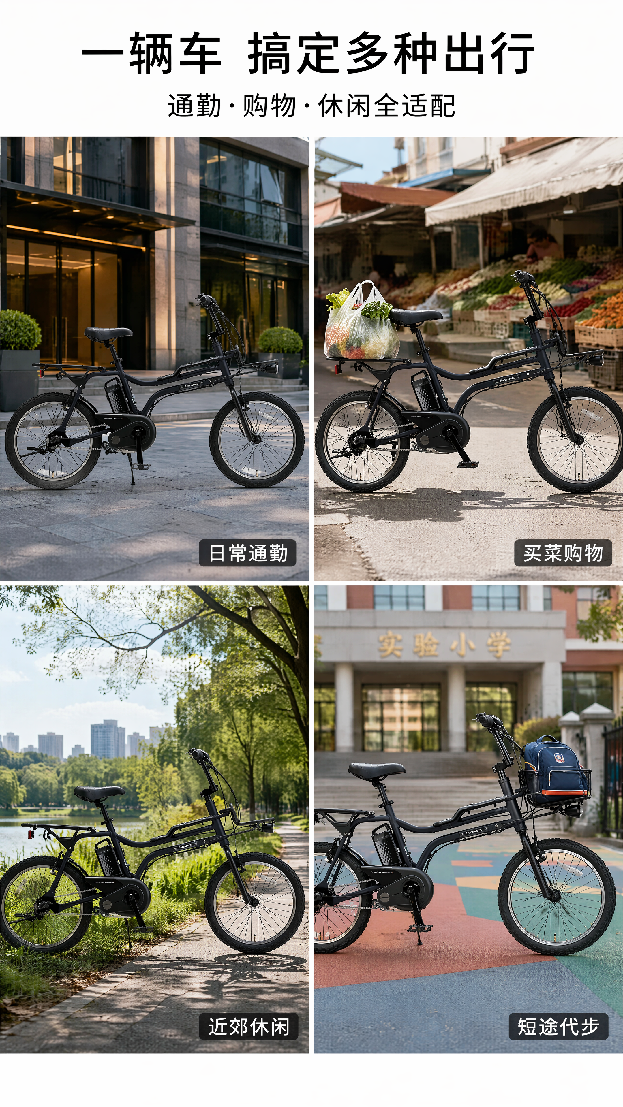 [第6张] 多场景拼图页—通勤、买菜、近郊休闲多用途展示。本张… - 图片创意预览