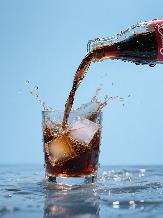 现代感液态风设计，清爽冰块与碳酸饮料碰撞，展现夏日清凉瞬间。