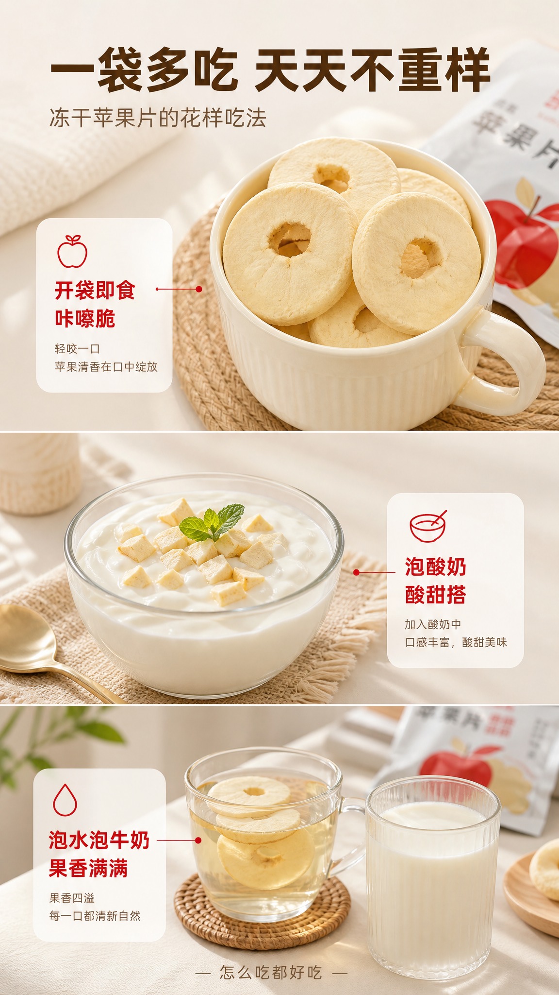 使用图一的马克杯装冻干苹果片实拍作为主素材，制作一张9:16竖… - 图片创意预览