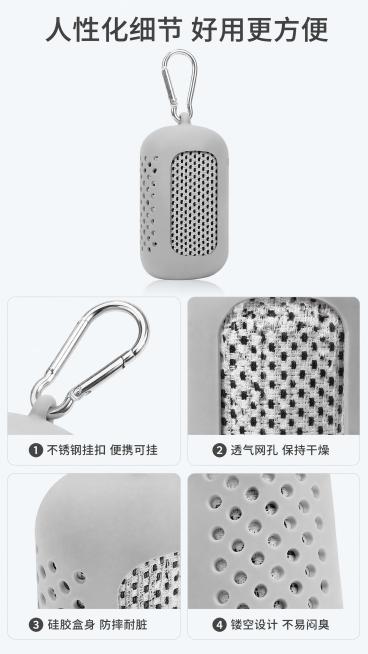 [第6屏] 产品细节设计展示页。本屏使用【图1】产品，保持形状大小不变。
[氛围/风格] 细节微距，清晰质感，专业展示。
[文字版式] 顶部主标题 "人性化细节 好用更方便"；四个细节区域分别标注：1预览效果