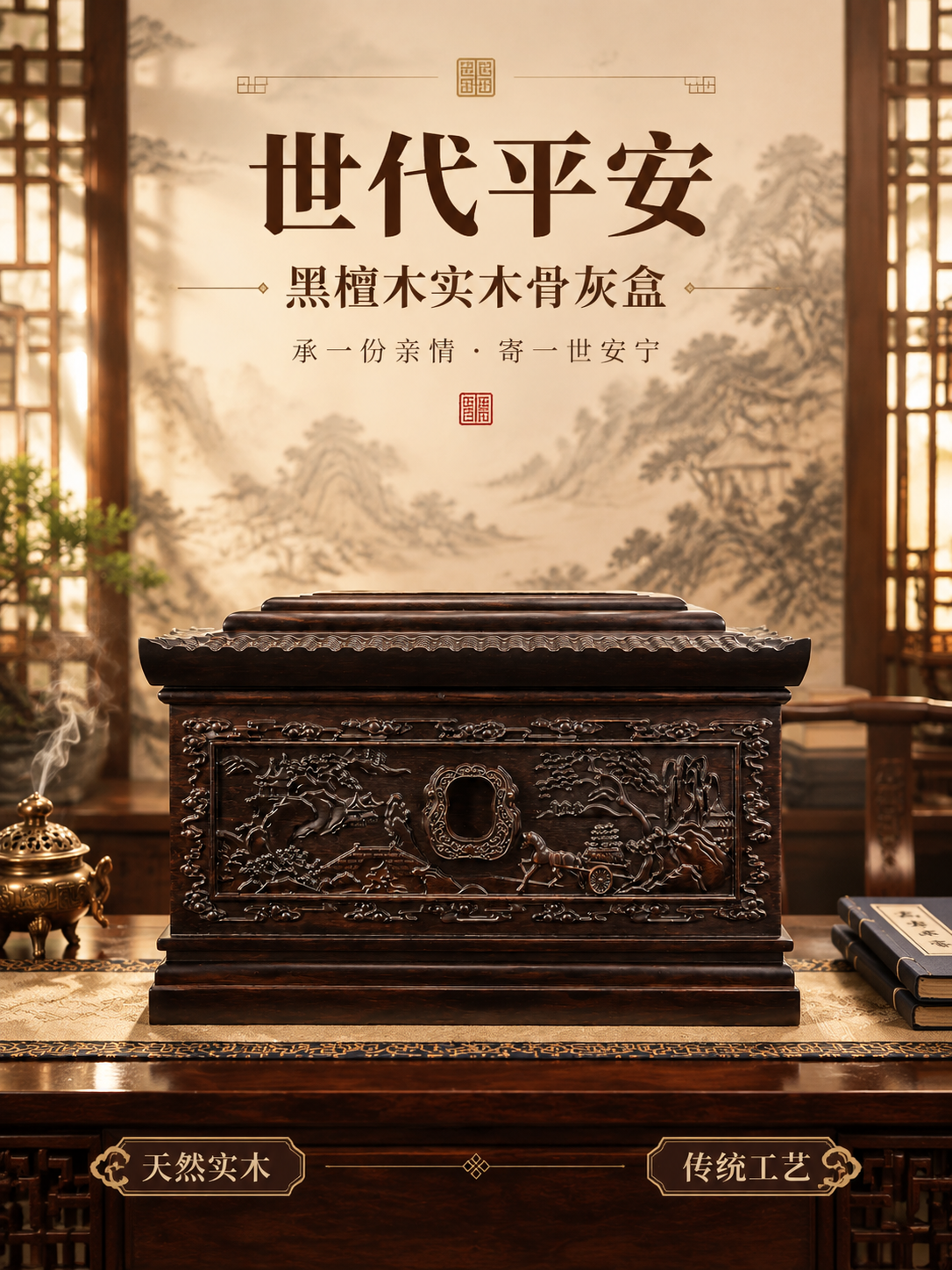 [商品] 使用【图1】黑檀木实木骨灰盒正面全景图；保留产品整体… - 图片创意预览