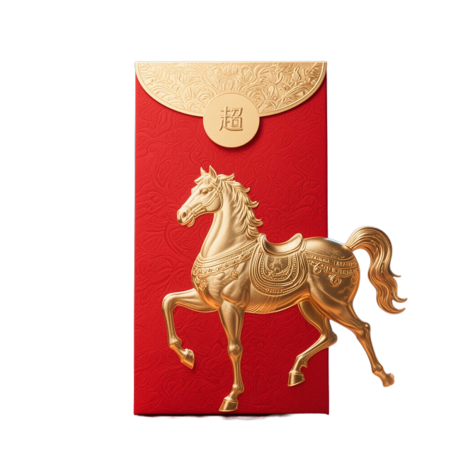 生成一个红包封面，红色背景，烫金马，采用3d浮雕工艺。9:16，正视图预览效果