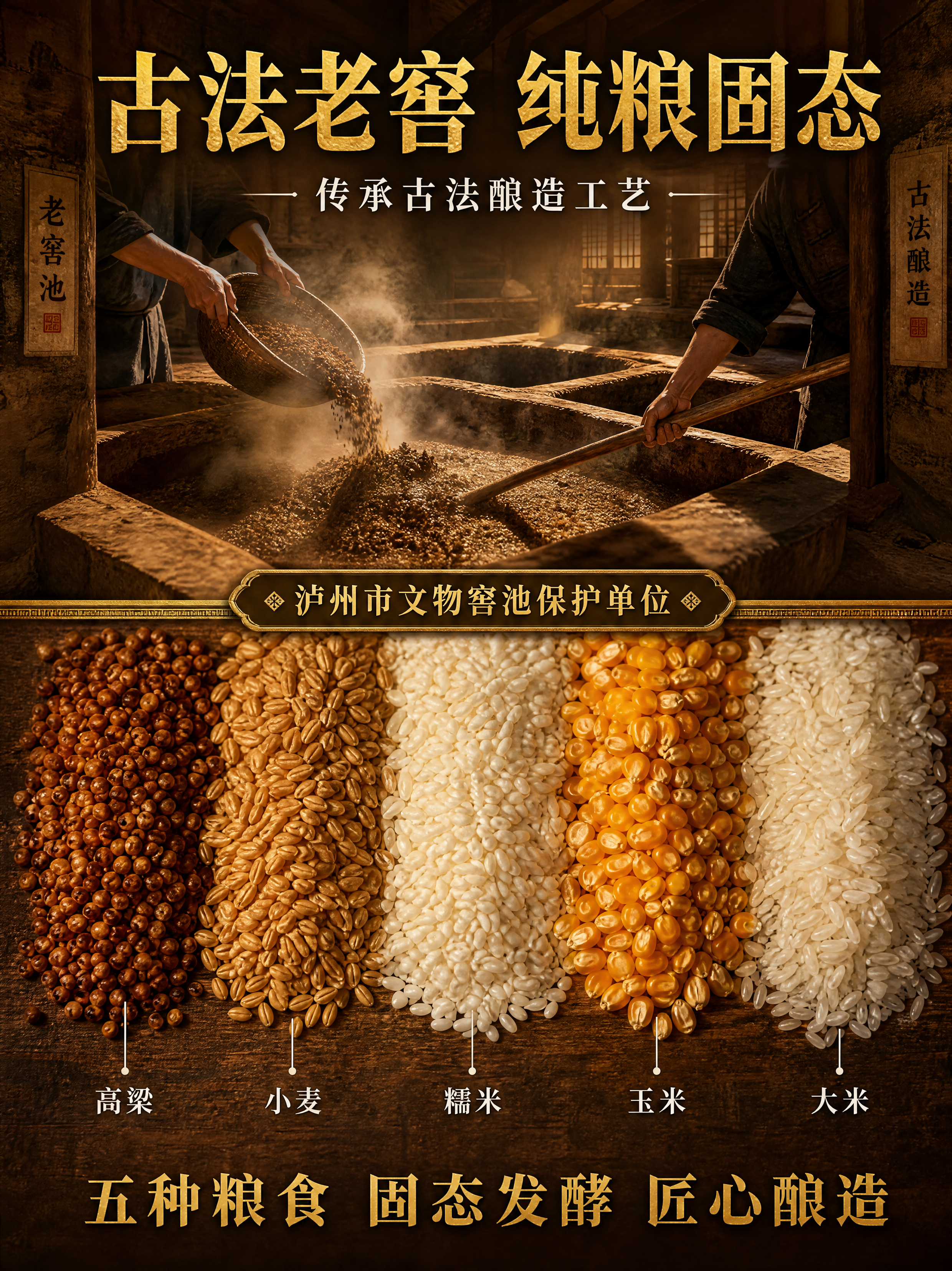 [第3张] 工艺溯源-古法老窖池与纯粮固态酿造工艺展示。本张为… - 图片创意预览