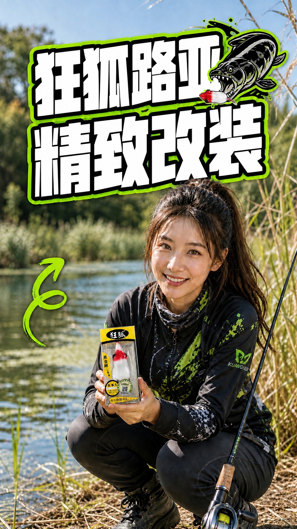 基于这张海报进行修改，只修改右上角黑鱼图标中的假饵： - 将右… - 图片创意预览