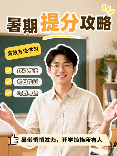 暑期提分攻略技巧分享拼贴风小红书封面预览效果