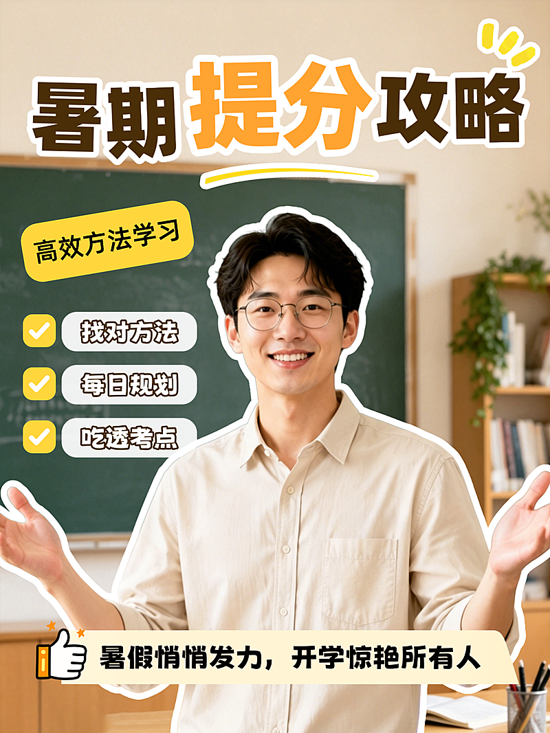 暑期提分攻略技巧分享拼贴风小红书封面