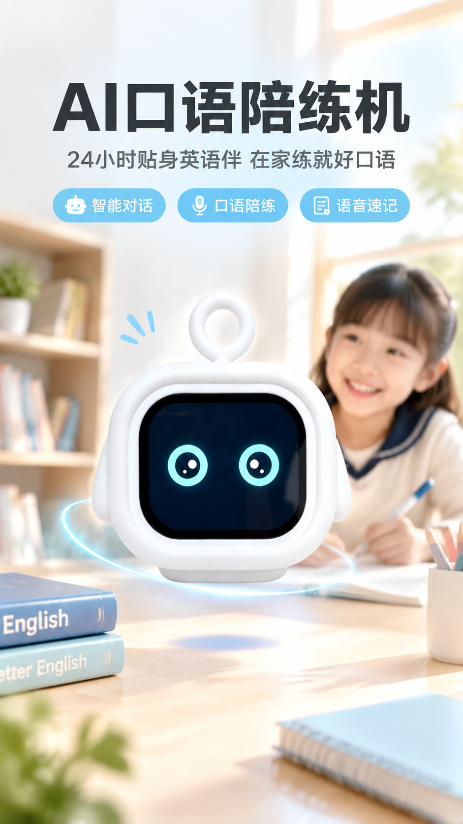 [商品] 使用【图1】白色方形带挂环AI口语陪练机；保留产品方… - 图片创意预览