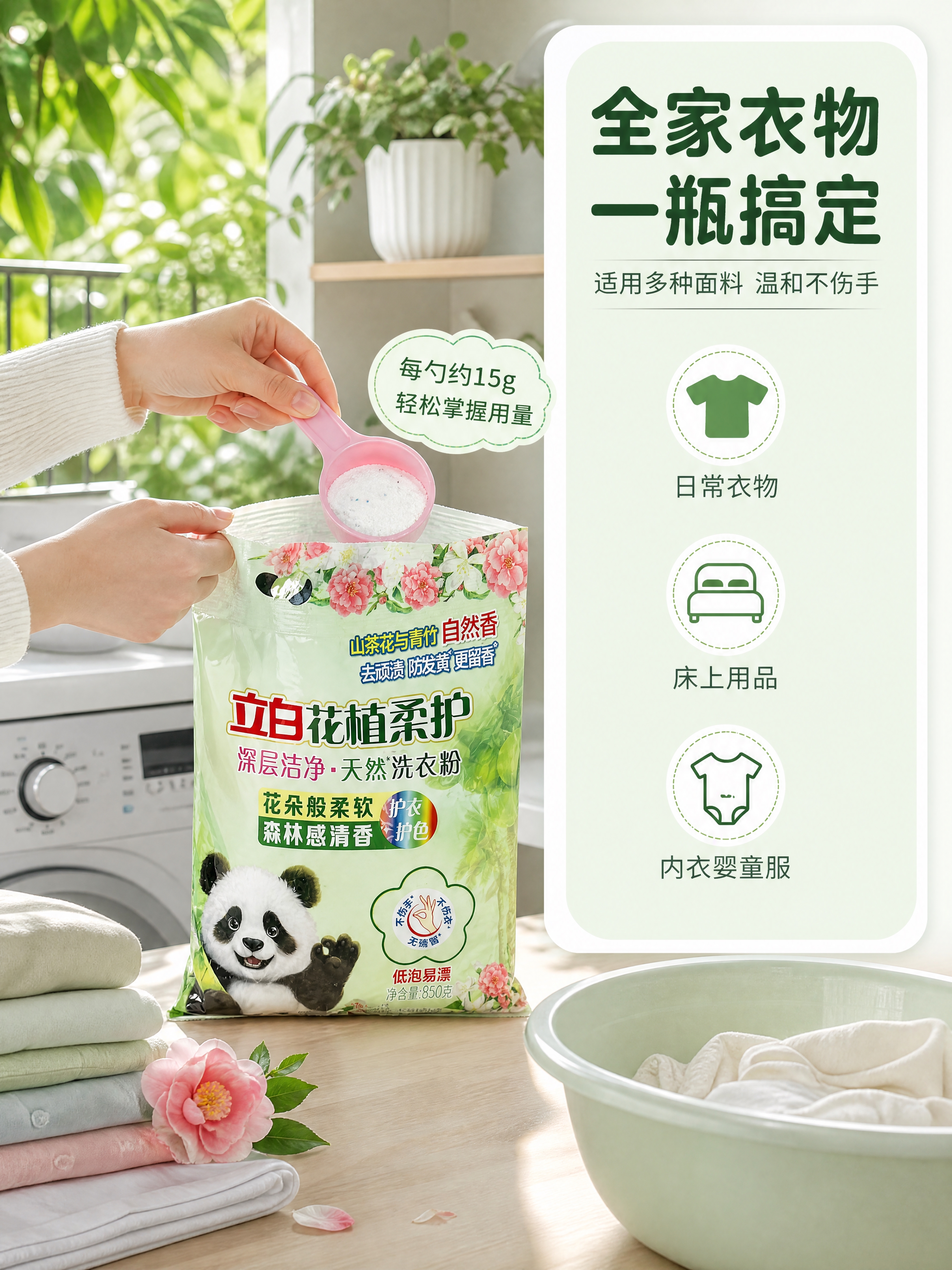 [商品] 使用【图1】立白花植柔护洗衣粉850g袋装；保留产品… - 图片创意预览