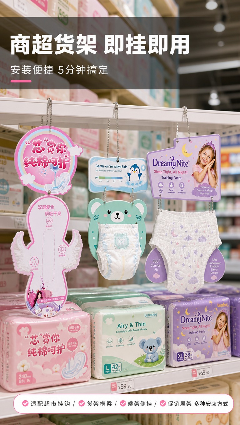 [商品] 使用【图1】中2-3款挂板（粉色卫生巾款、蓝绿纸尿裤… - 图片创意预览