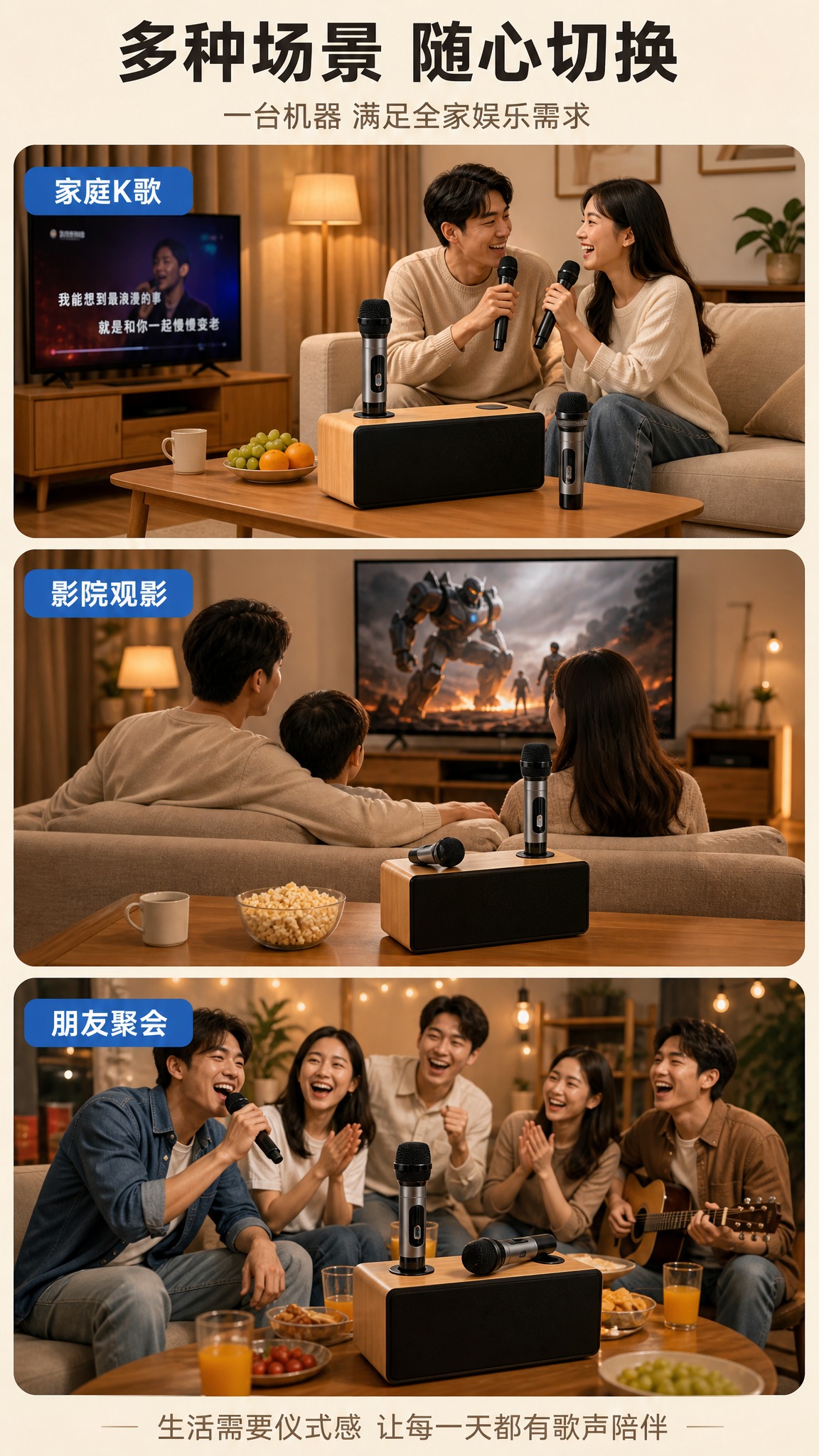 [商品] 使用【图1】木纹款家庭K歌音响一体机+双无线话筒；保… - 图片创意预览