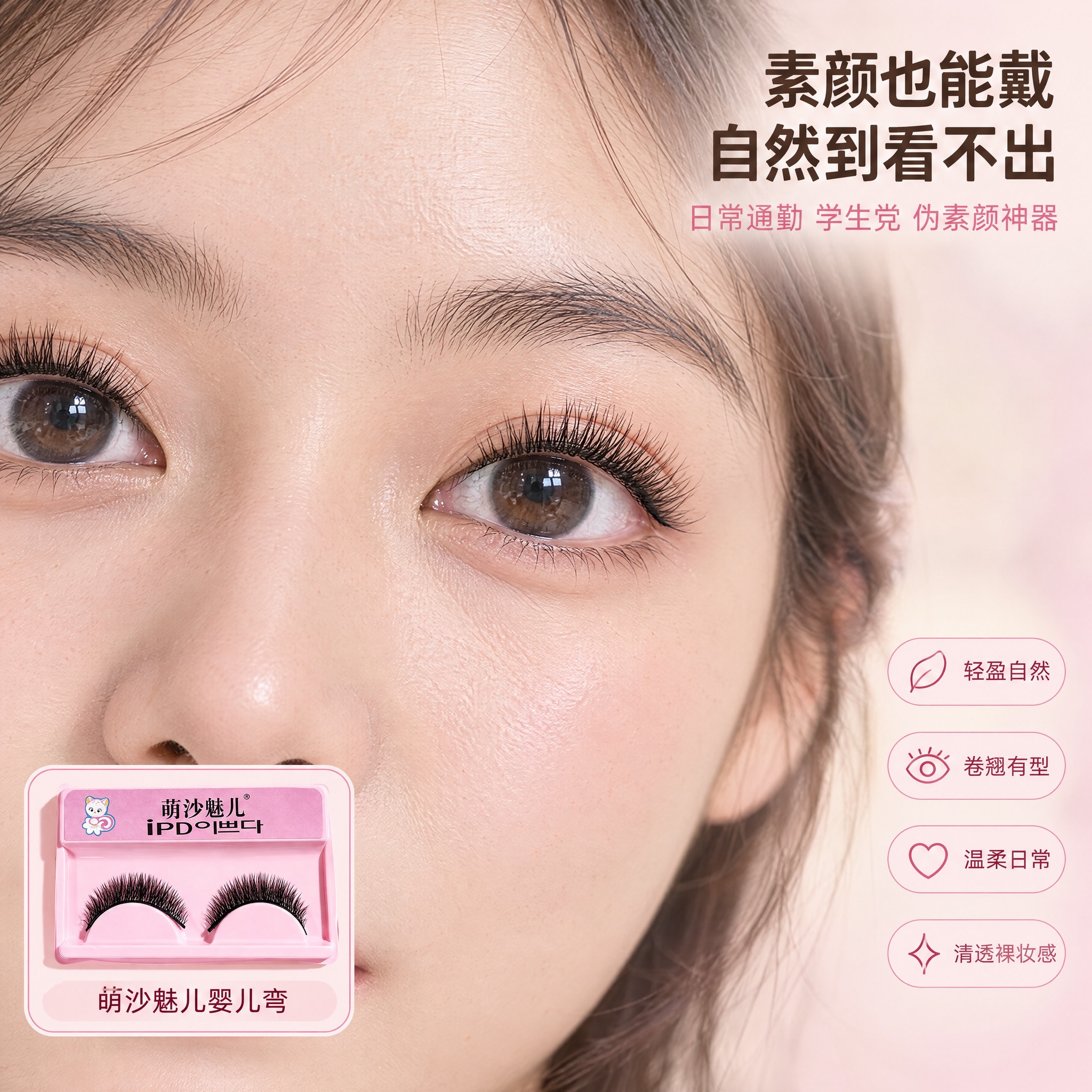 [主图-3] 萌沙魅儿婴儿弯假睫毛 素颜妆上眼效果展示 日常通… - 图片创意预览