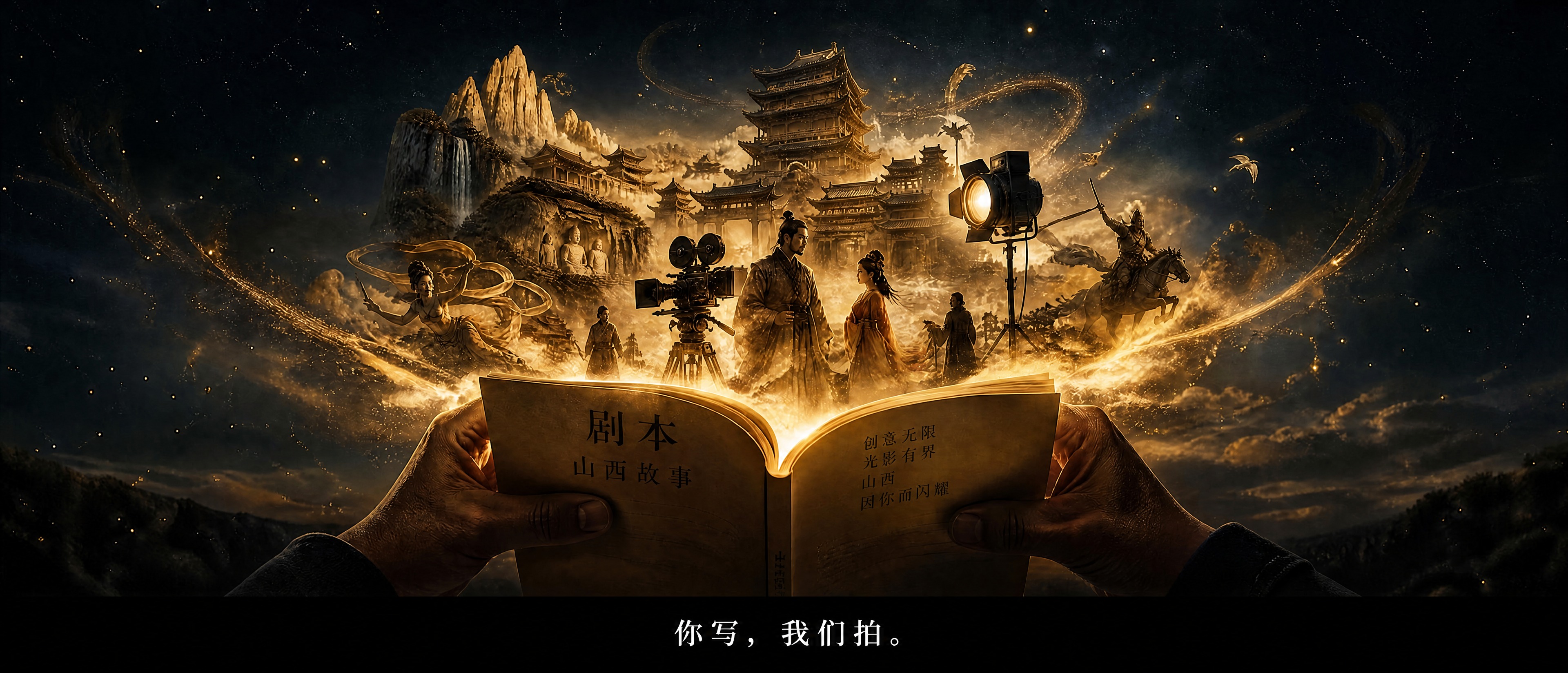 修改这张海报底部的字幕文字，只保留一句话："你写，我们拍。"，… - 图片创意预览