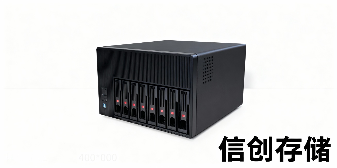 图片设备保持不变，帮我生成400*200分辨率，图片外面显示信创存储，生成5张图片预览效果