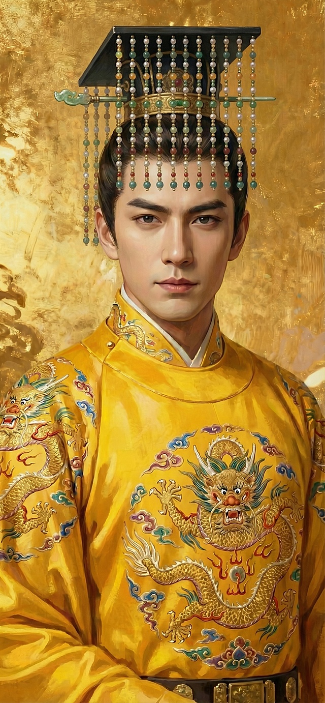 将头饰更换为中式十二旒帝冕，搭配玉质簪导