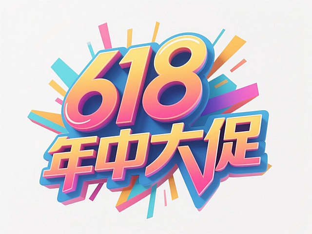 创意艺术字设计，"618年中大促"文字内容与文案保持不变，采用全新的鲜艳渐变色彩搭配，造型上融入更具动感的曲线与几何切割元素，保留原有的粗体醒目风格与放射状线条装饰，整体视觉效果更加现代时尚且富有促销活动的热烈氛围，字体结构紧凑有力，笔画边缘加入精致的光影渐变效果，背景为纯白色。