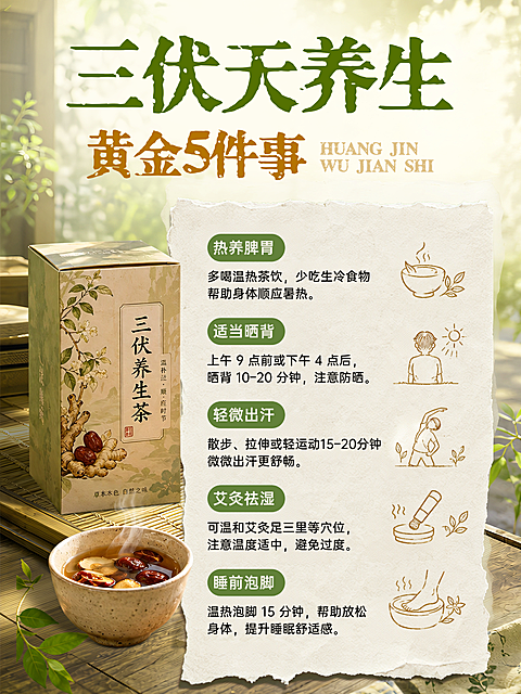 三伏天养生茶饮养生科普清新国风宣传小红书封面