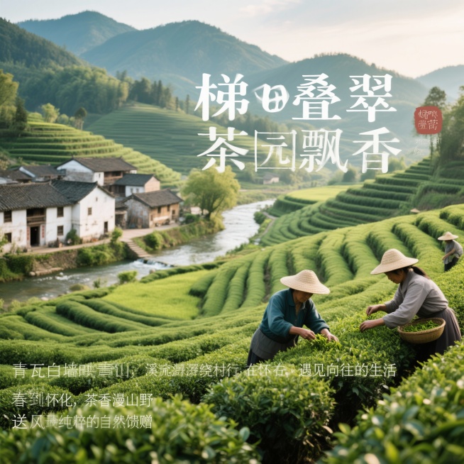 2. 乡村诗意主题（古村落、梯田、茶园）
① 梯田叠翠，茶园飘香，怀化的乡村，是藏在山水间的治愈秘境

② 青瓦白墙映青山，溪流潺潺绕村行，在怀化古村落，遇见向往的生活

③ 春到怀化，茶香漫山野，清预览效果