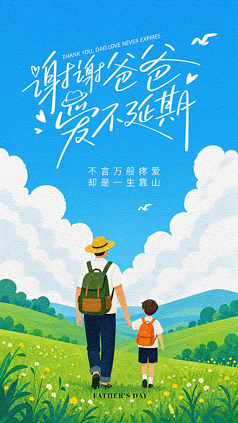 父亲节节日祝福通用清新感竖版海报