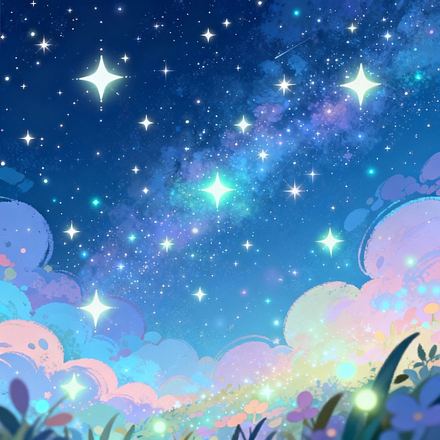 夜光插画，梦幻星空，卡通插画，唯美