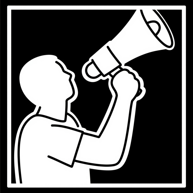 一个人举着喇叭，线条有一个轮廓就可以了预览效果