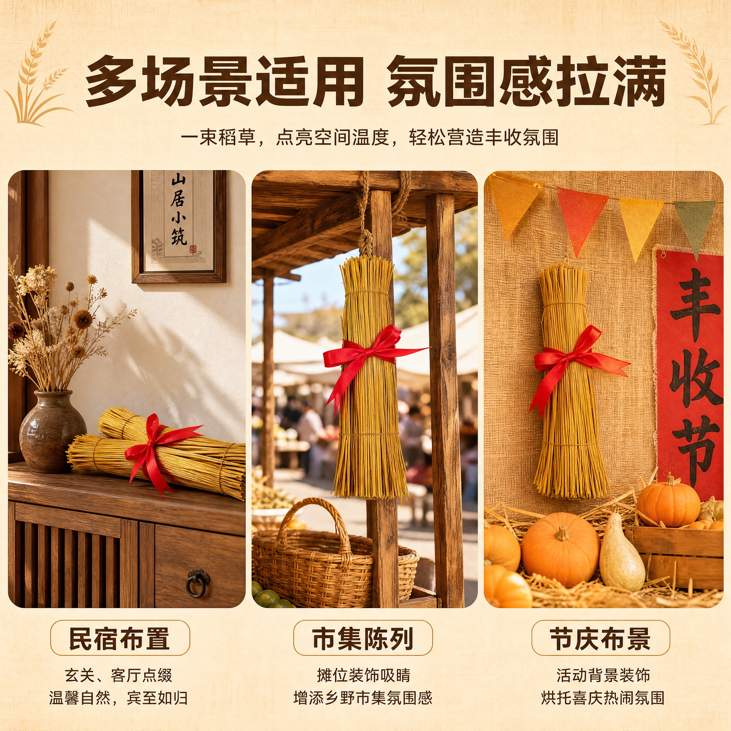 [商品] 使用【图5】多捆去尾稻草捆红绳装饰挂件；保留干稻草金… - 图片创意预览