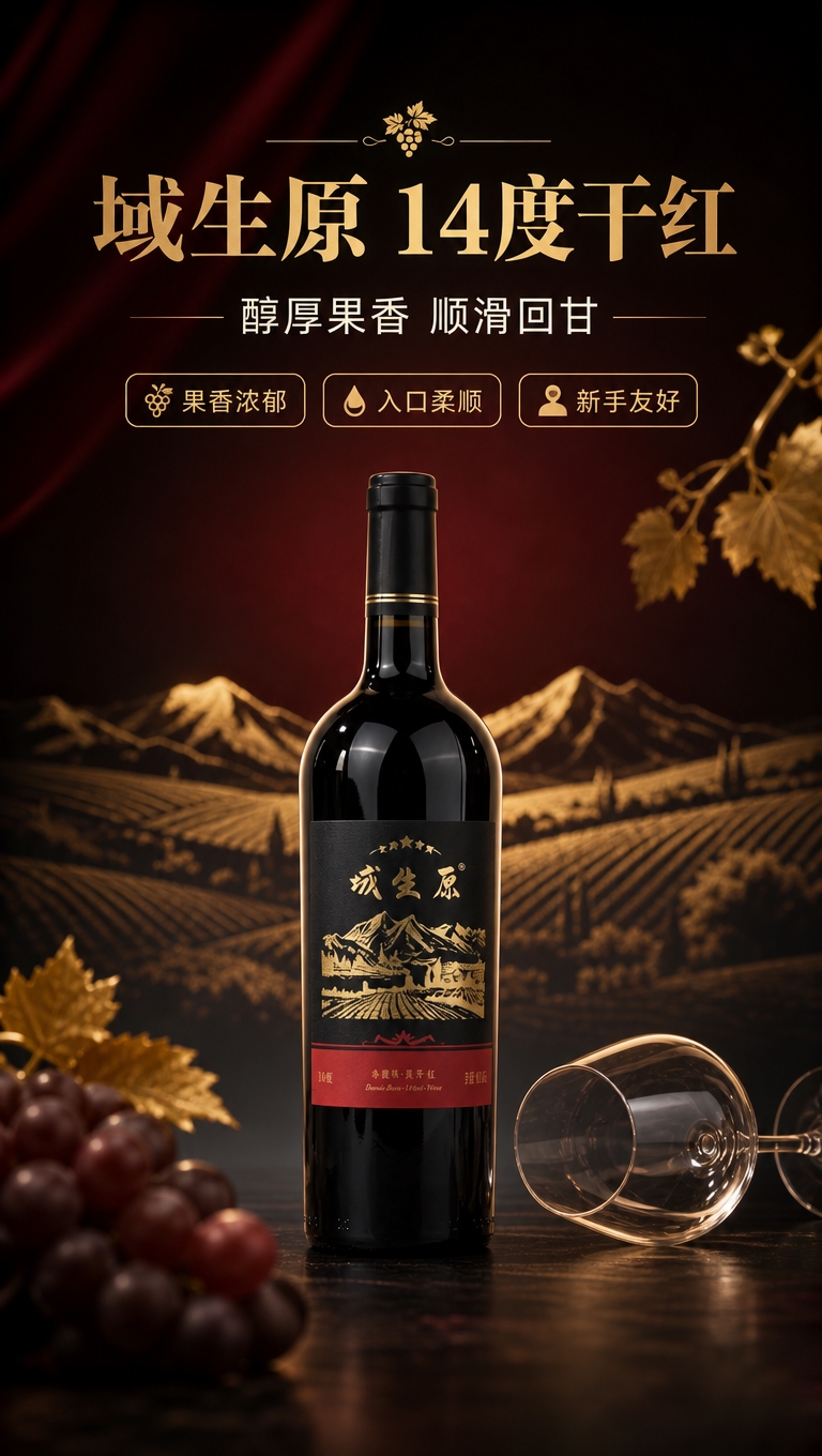 [商品] 使用【图2】域生原干红葡萄酒黑标单瓶+红酒杯图；保留… - 图片创意预览