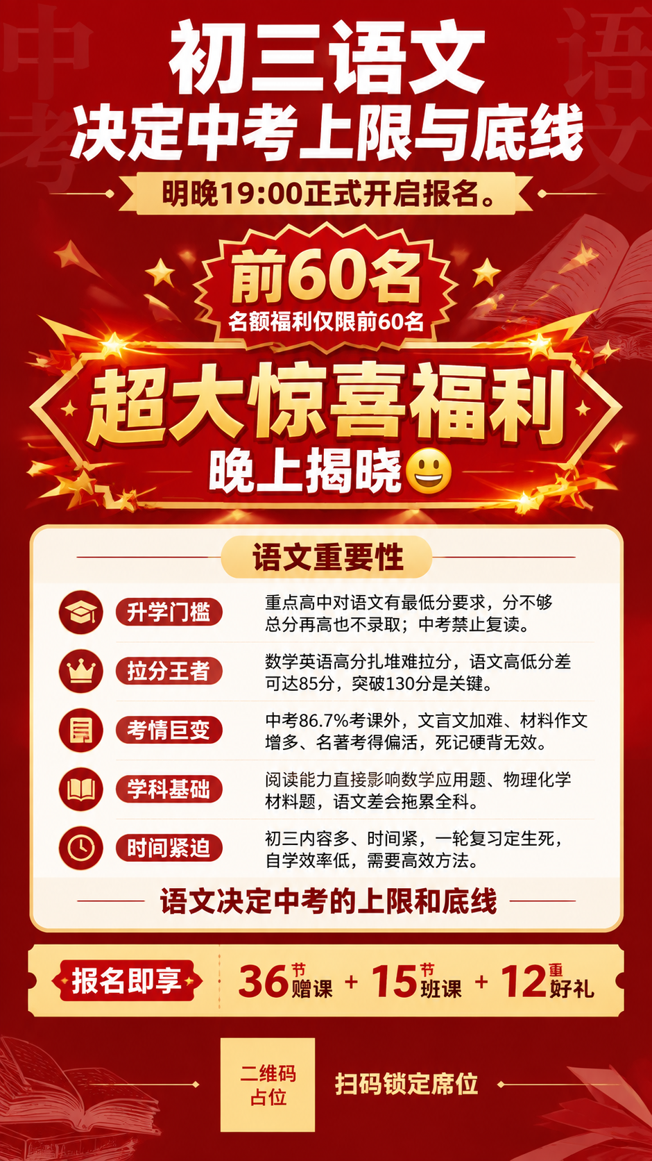 一张竖版9:16课程招生海报，红金冲刺集训风格，深红#C11C… - 图片创意预览