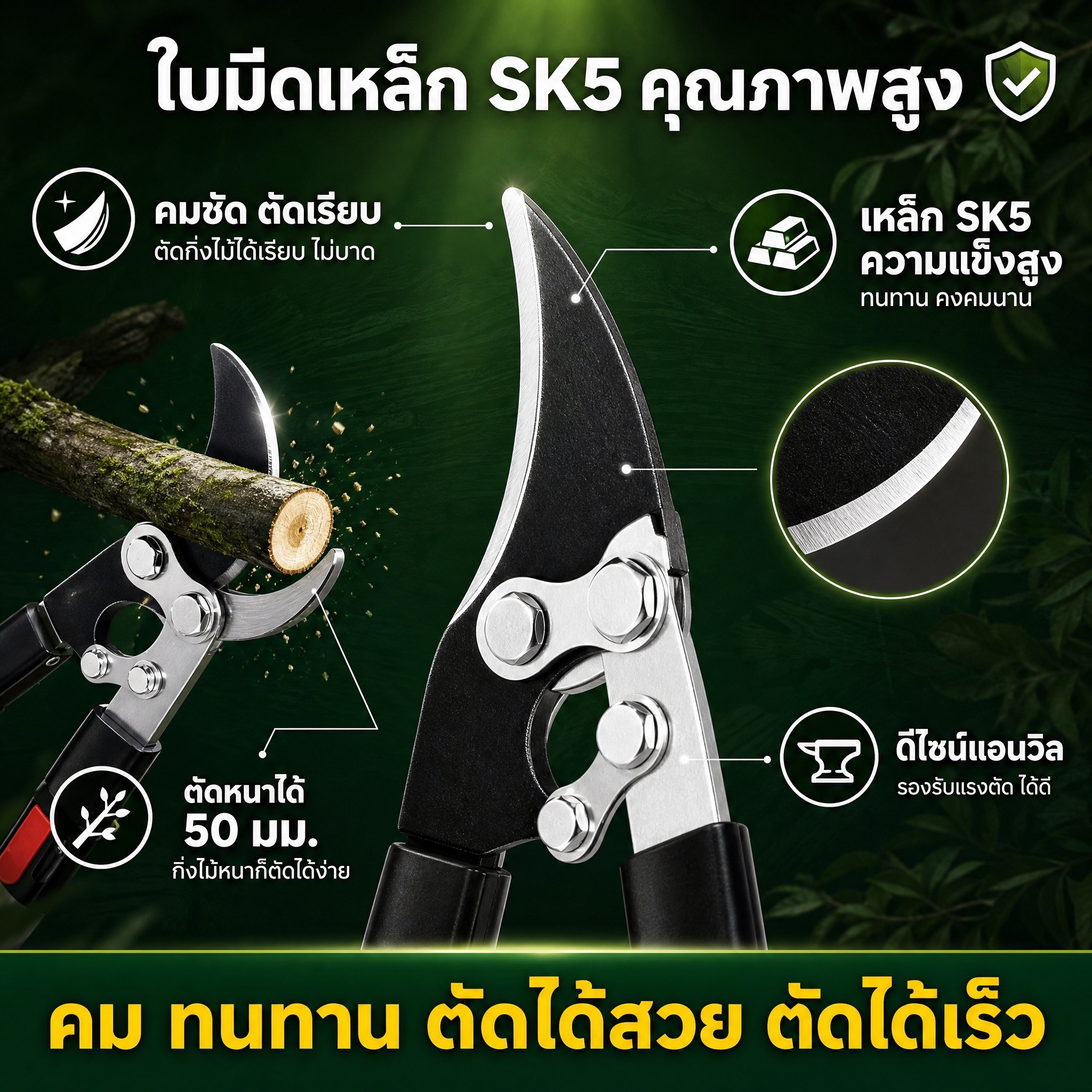 [亚马逊详情页第4张-刀片材质] 伸缩式园林修枝剪 SK5钢刀… - 图片创意预览