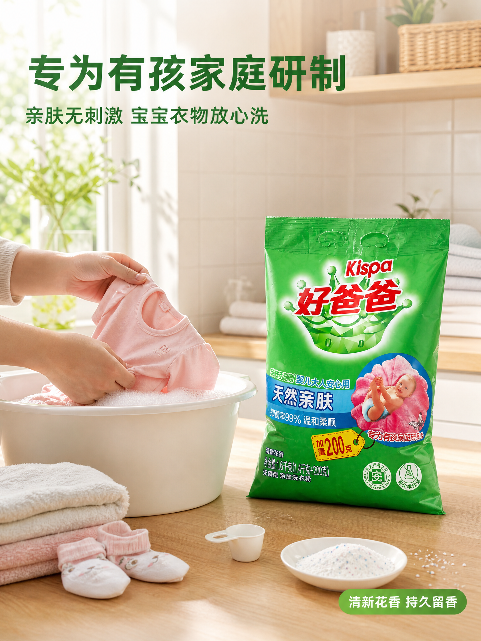 [主图-4] 好爸爸洗衣粉家庭洗衣真实场景图。 [氛围风格]… - 图片创意预览
