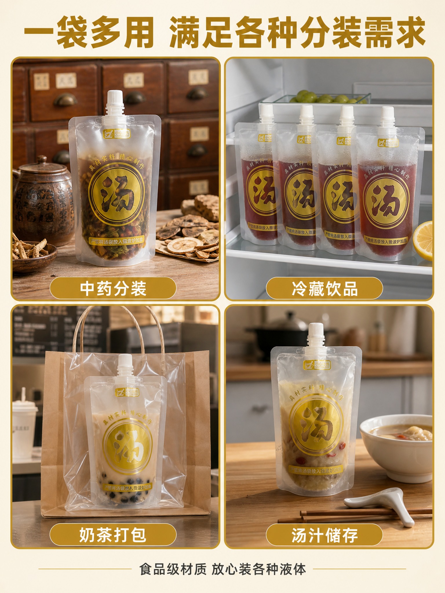 [商品] 使用【图1】食品级透明自立吸嘴袋；保留透明袋身、金色… - 图片创意预览