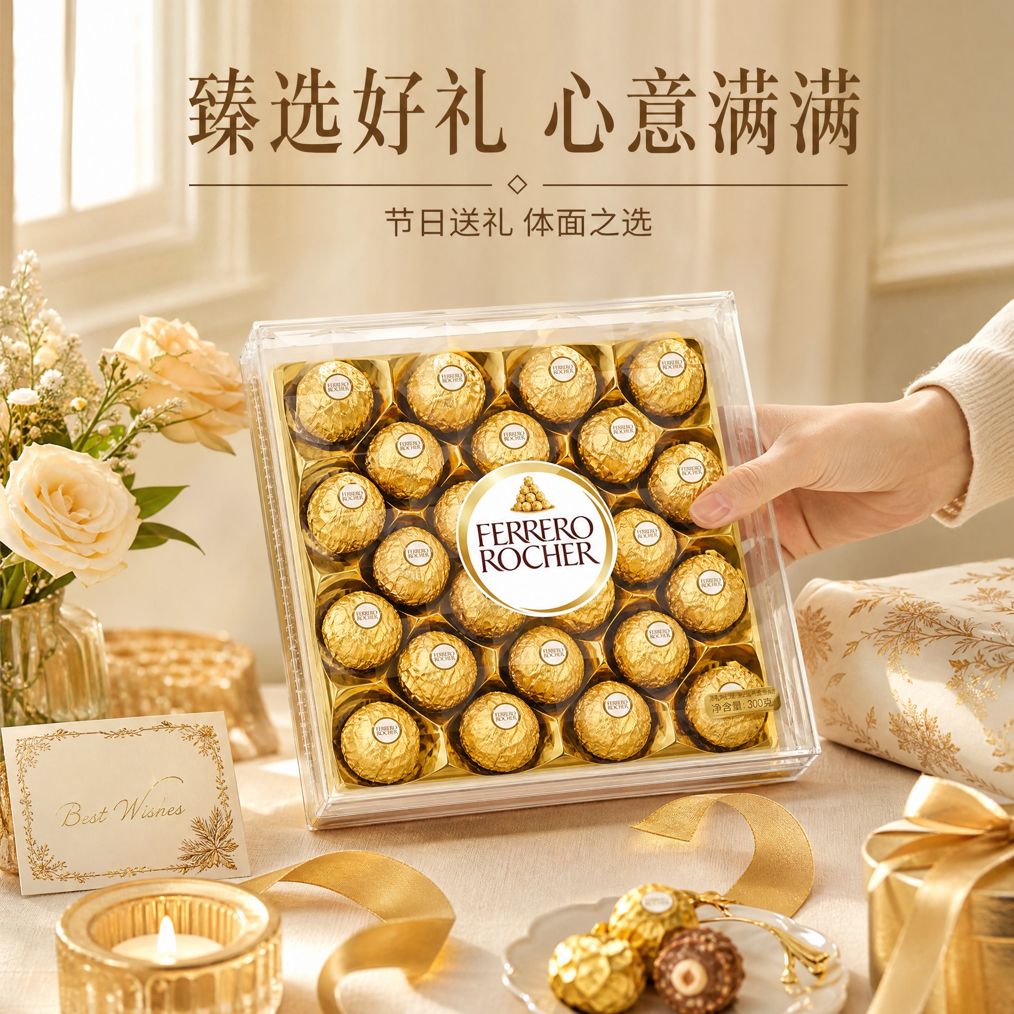 [主图-3] 费列罗Rocher榛果威化巧克力礼盒场景图，节日… - 图片创意预览