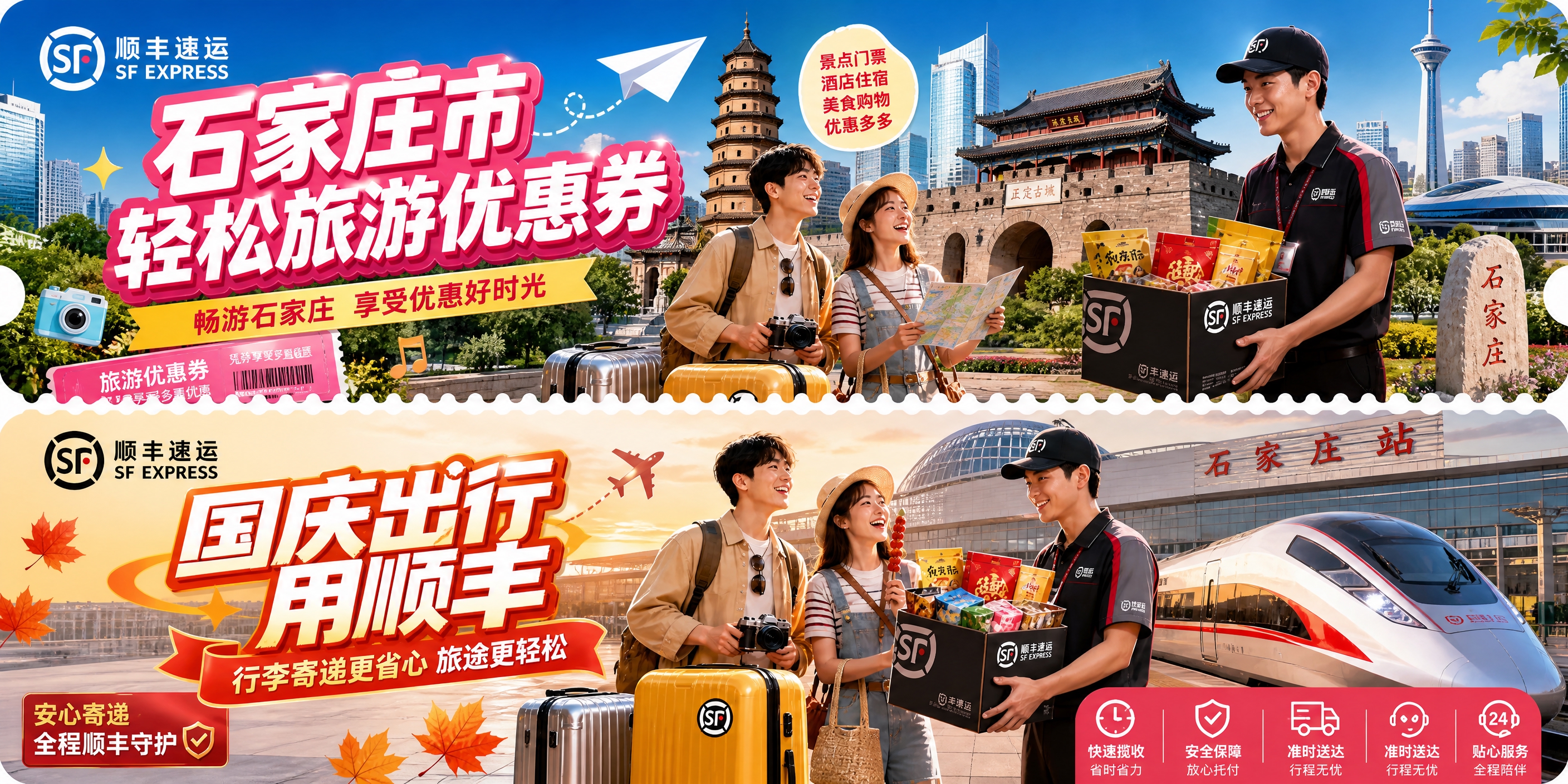 修改这张联票宣传图：1.上半部分正面主题改为石家庄市轻松旅游优… - 图片创意预览