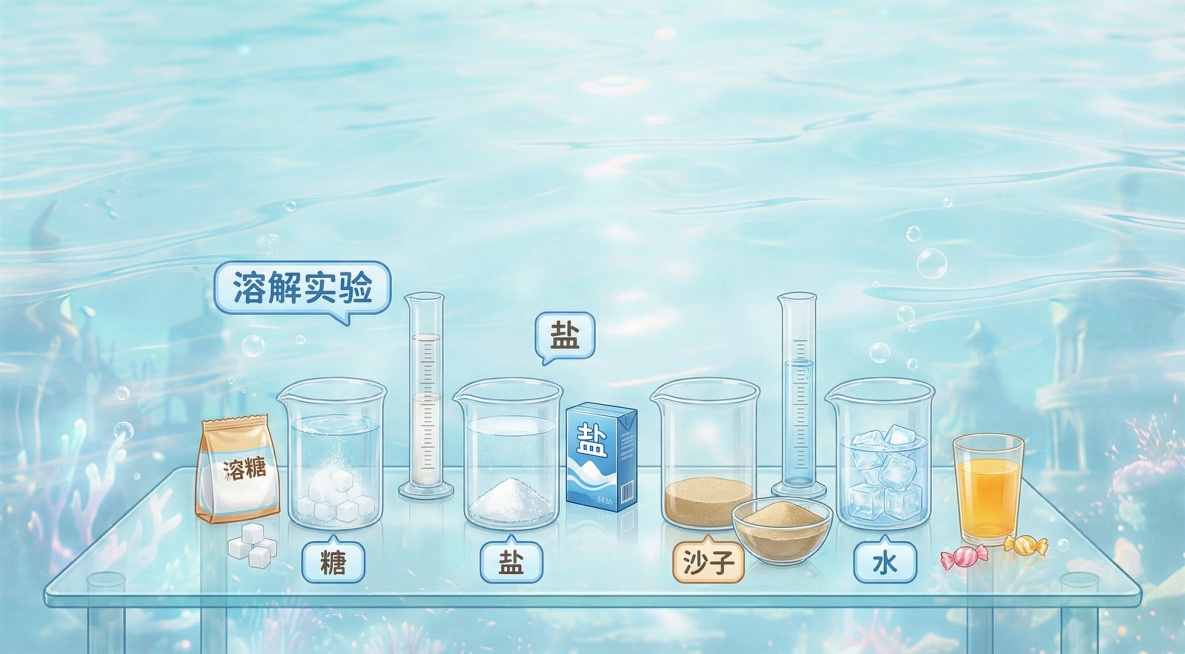 水王国建筑再小一些，要做的是小学一年级科学微课，学的是溶解这个概念，里面要放科学实验，也有一些实物，背景不能太突兀预览效果