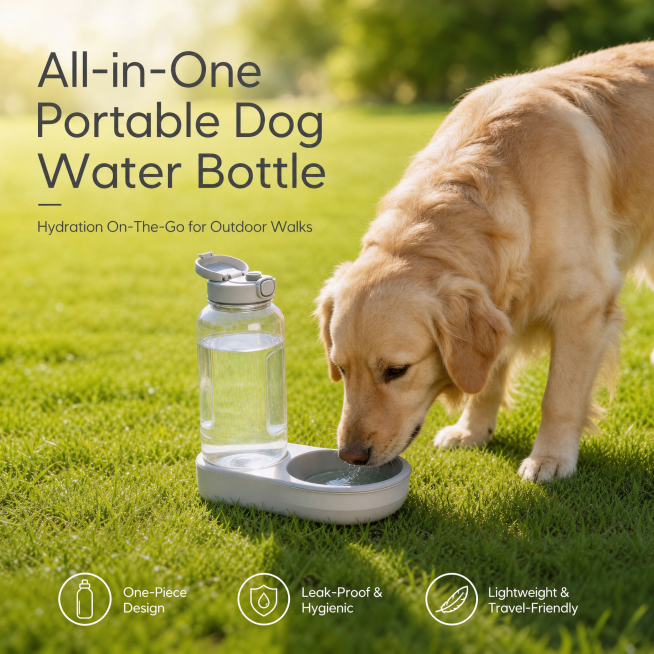 [单张主图] All-in-one Portable Dog Water Bottle, this product is a portable dog drinking water dispenser预览效果