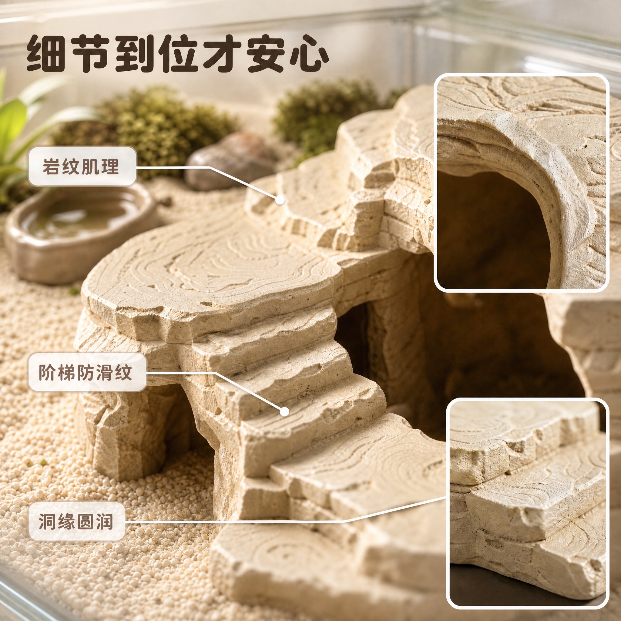 图生图背景替换：只把产品所处的背景换成真实的寄居蟹饲养箱内部场… - 图片创意预览