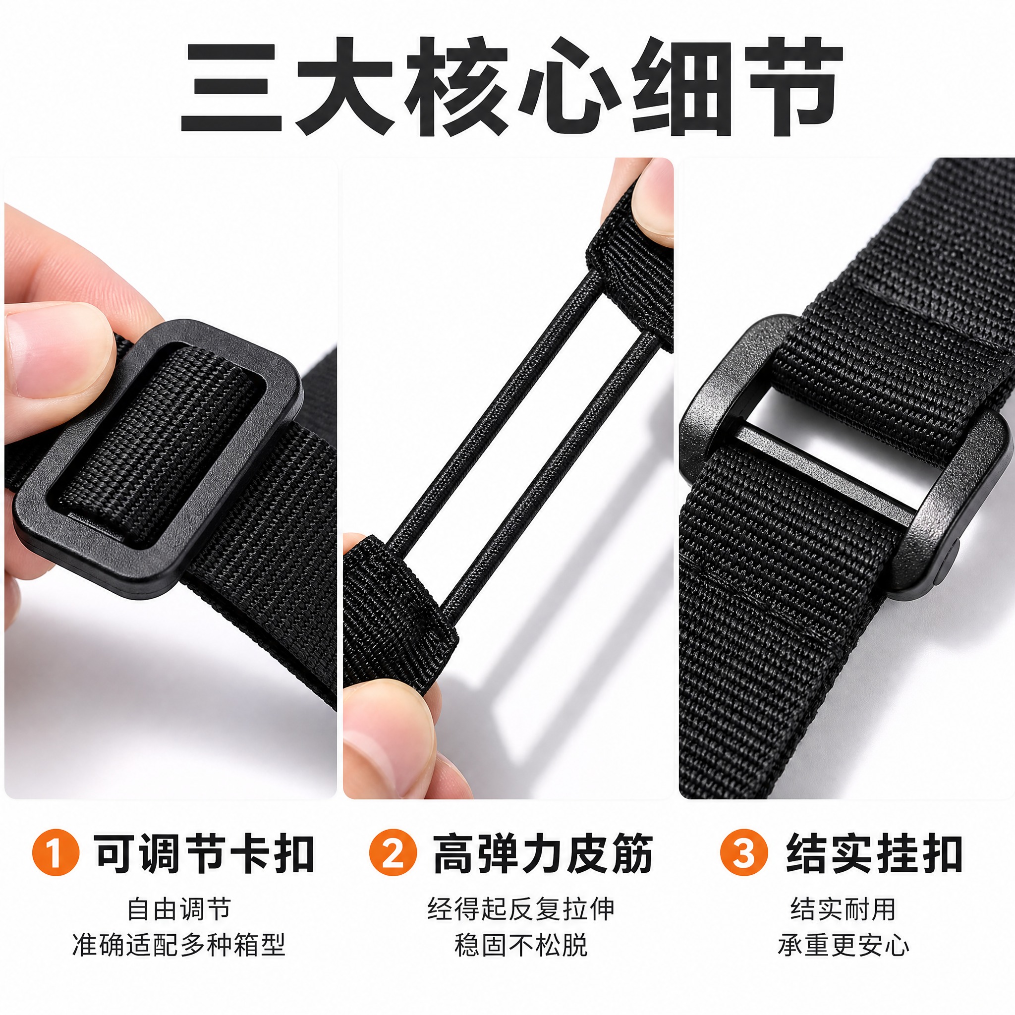 [主图-3] 核心细节拆解 三格分镜特写 卡扣 皮筋 挂扣 [… - 图片创意预览