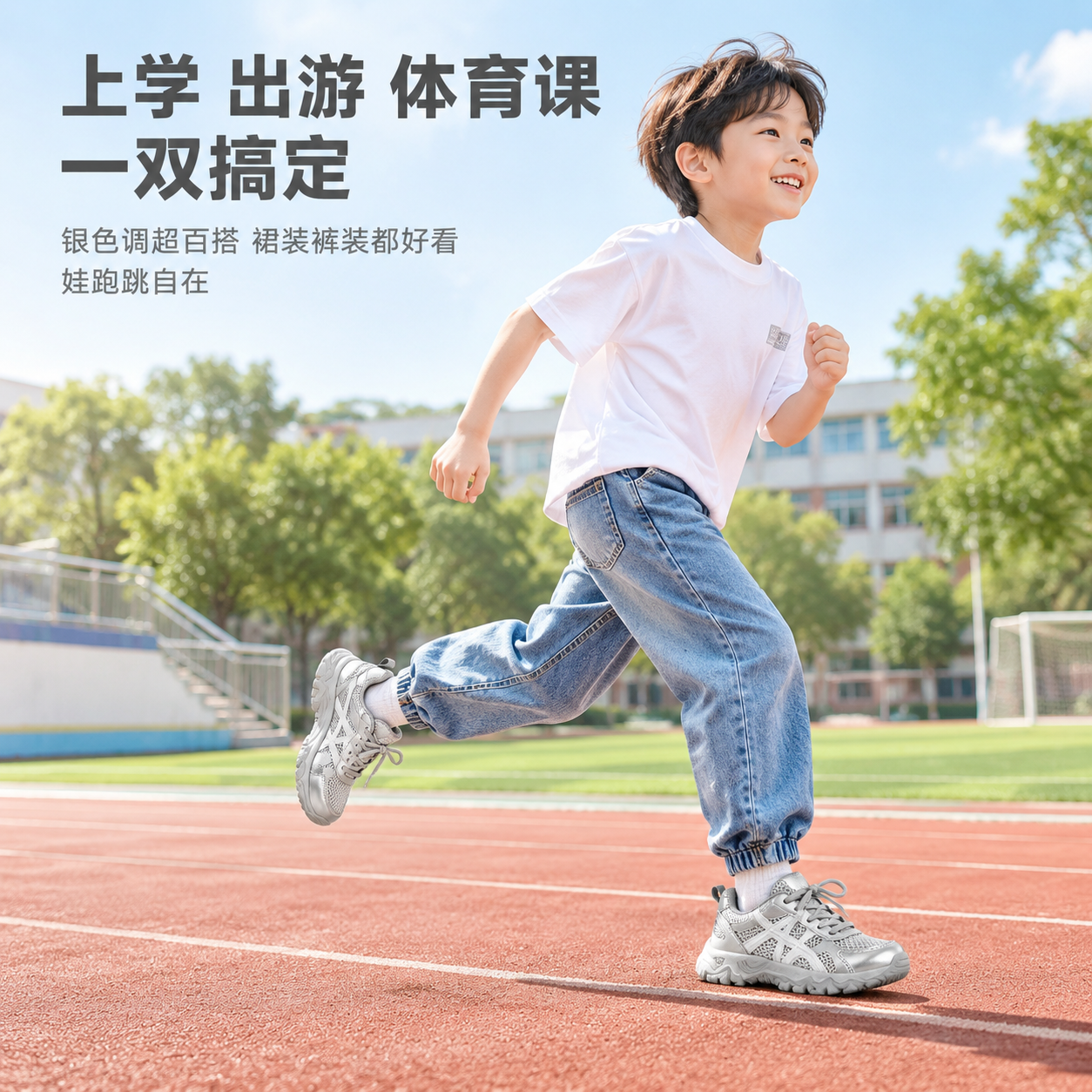 [主图-2] 使用场景图，小朋友上脚实拍，户外校园奔跑场景，展… - 图片创意预览
