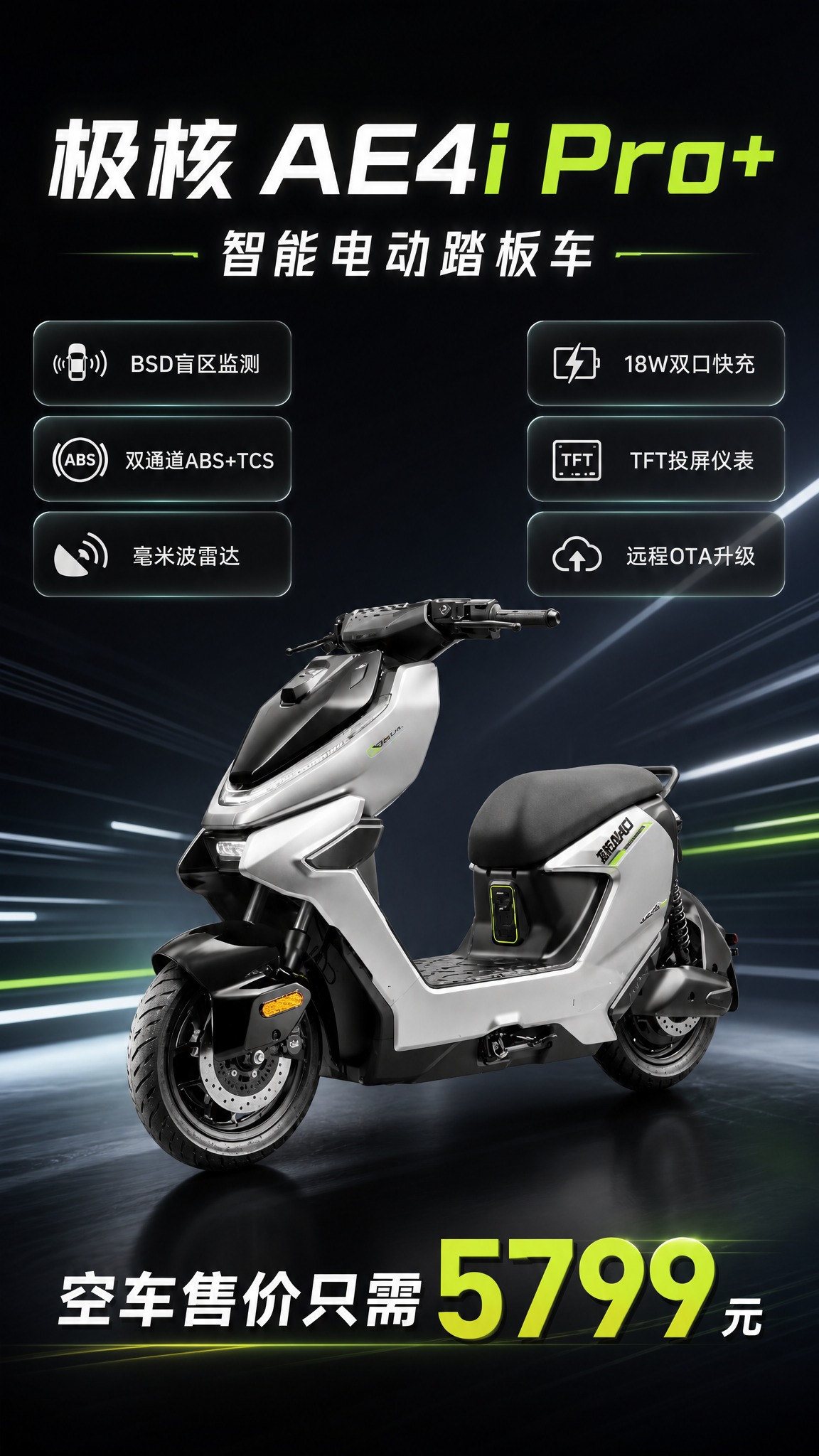 极核AE4i Pro+智能电动踏板车产品介绍海报，竖版9:16… - 图片创意预览