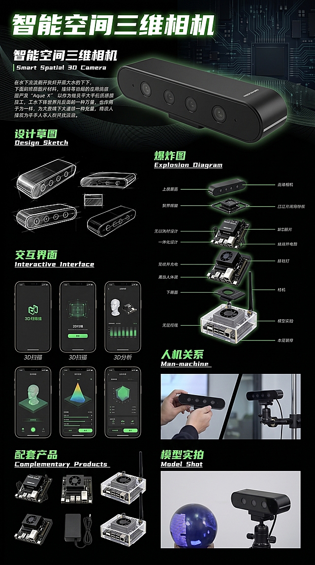 按照图一的海报模板，做一个图二产品的海报，主题为智能空间三维相机「图片1」「图片1」
