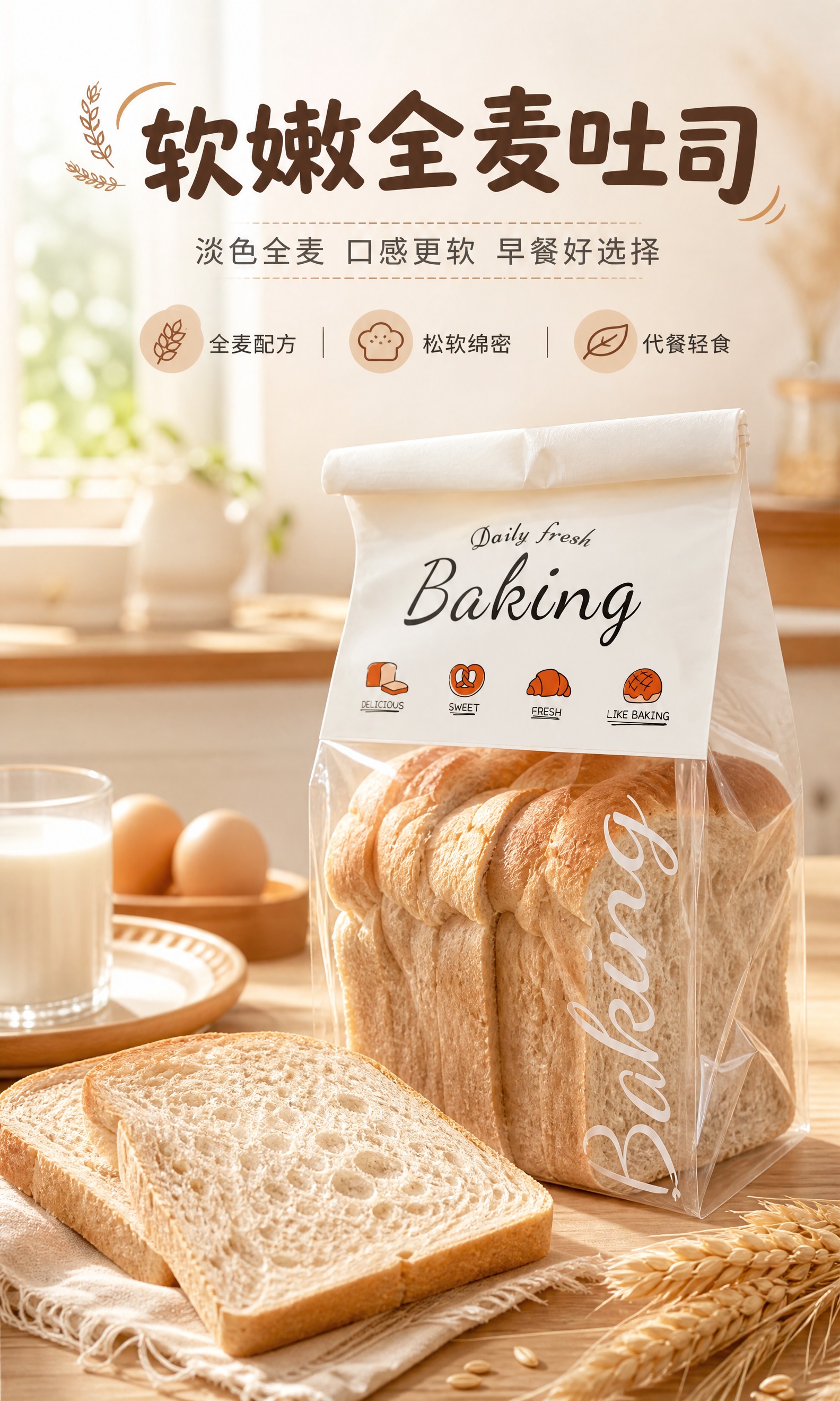 [商品] 使用【图1】袋装全麦切片吐司；保留透明包装袋、白色封… - 图片创意预览