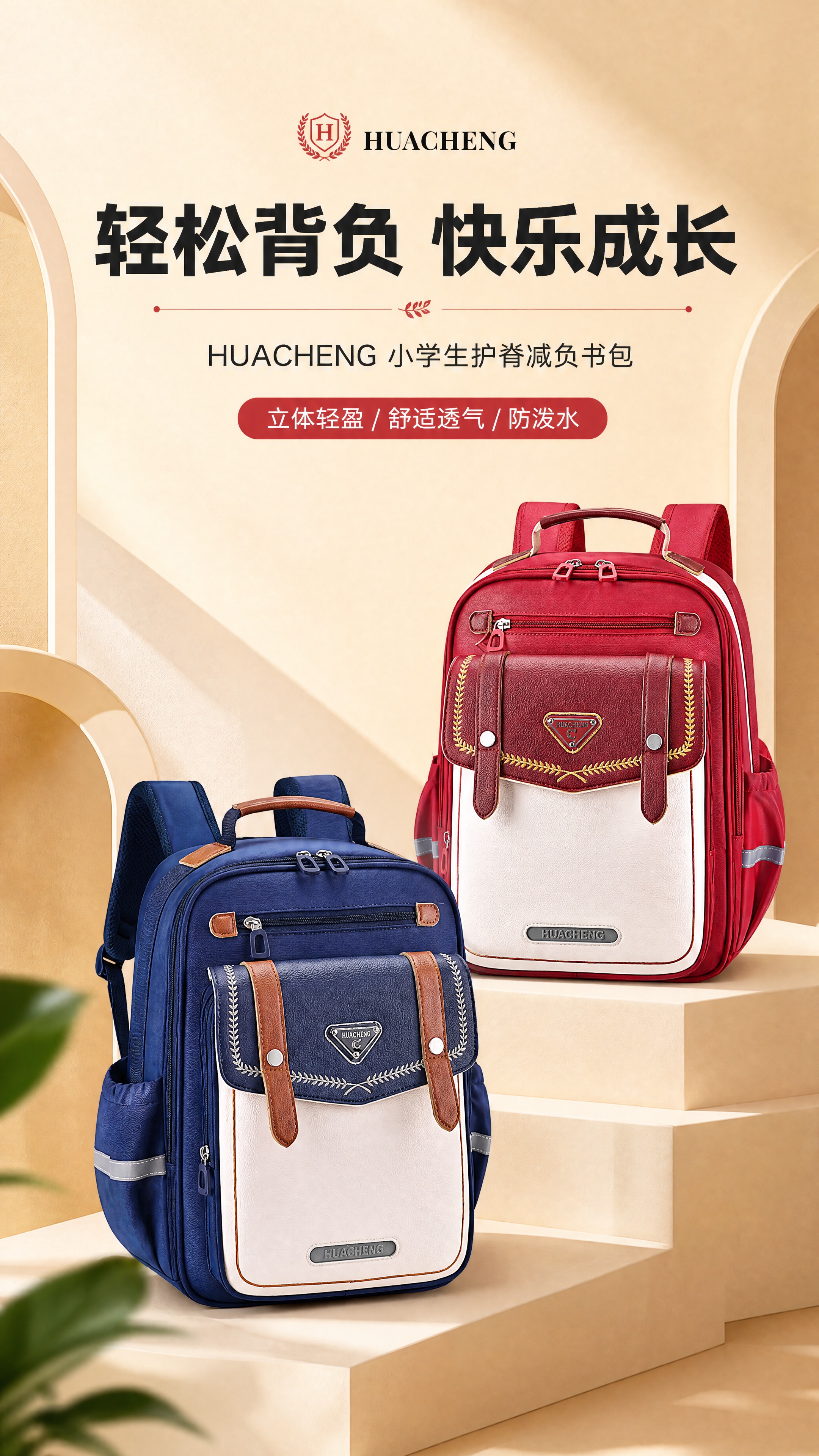 [商品] 使用【图10】红蓝拼色小学生书包；保留书包整体结构、… - 图片创意预览
