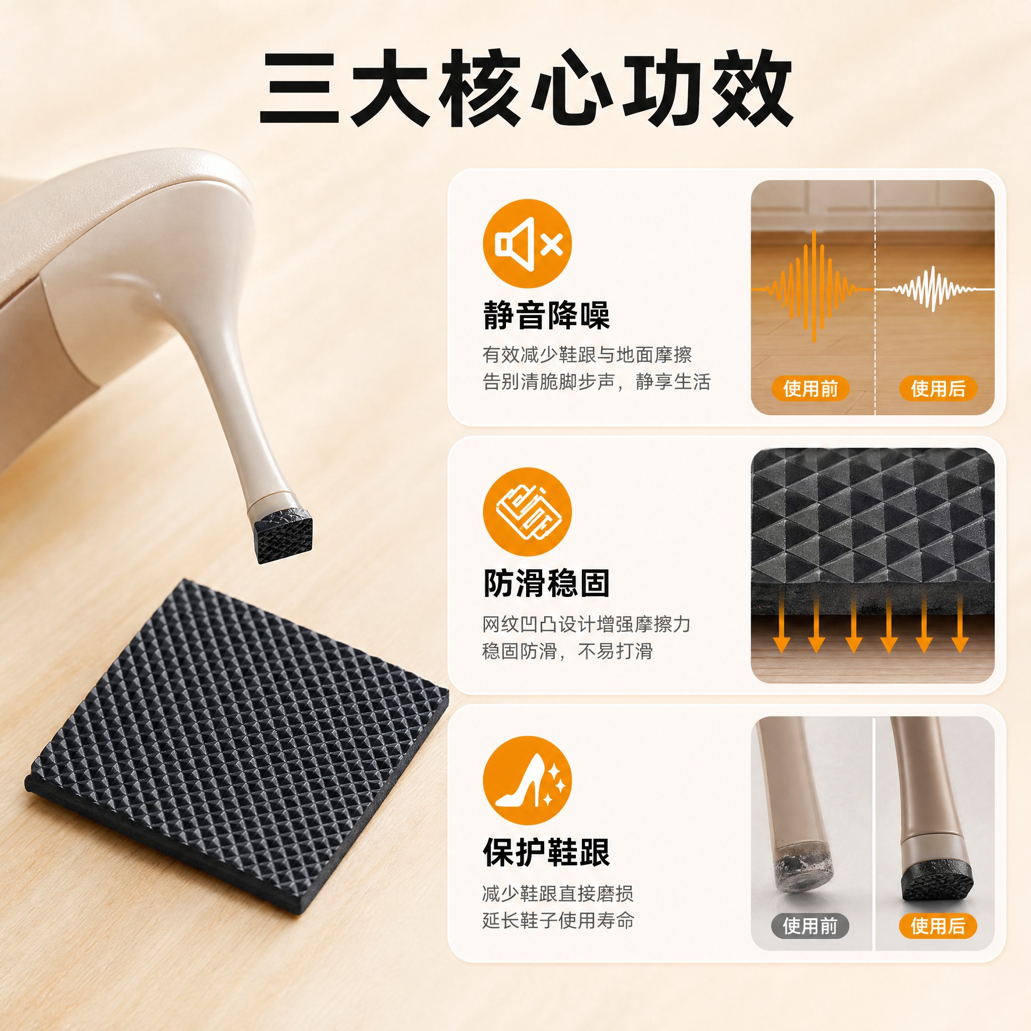 [主图-2] 核心卖点图 静音防滑护跟三大功效可视化证明。 [… - 图片创意预览