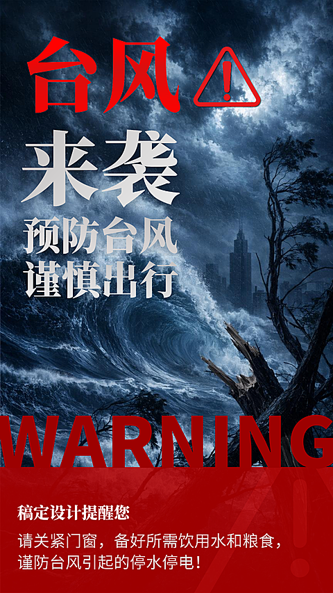 恶劣天气预警台风来袭温馨提醒