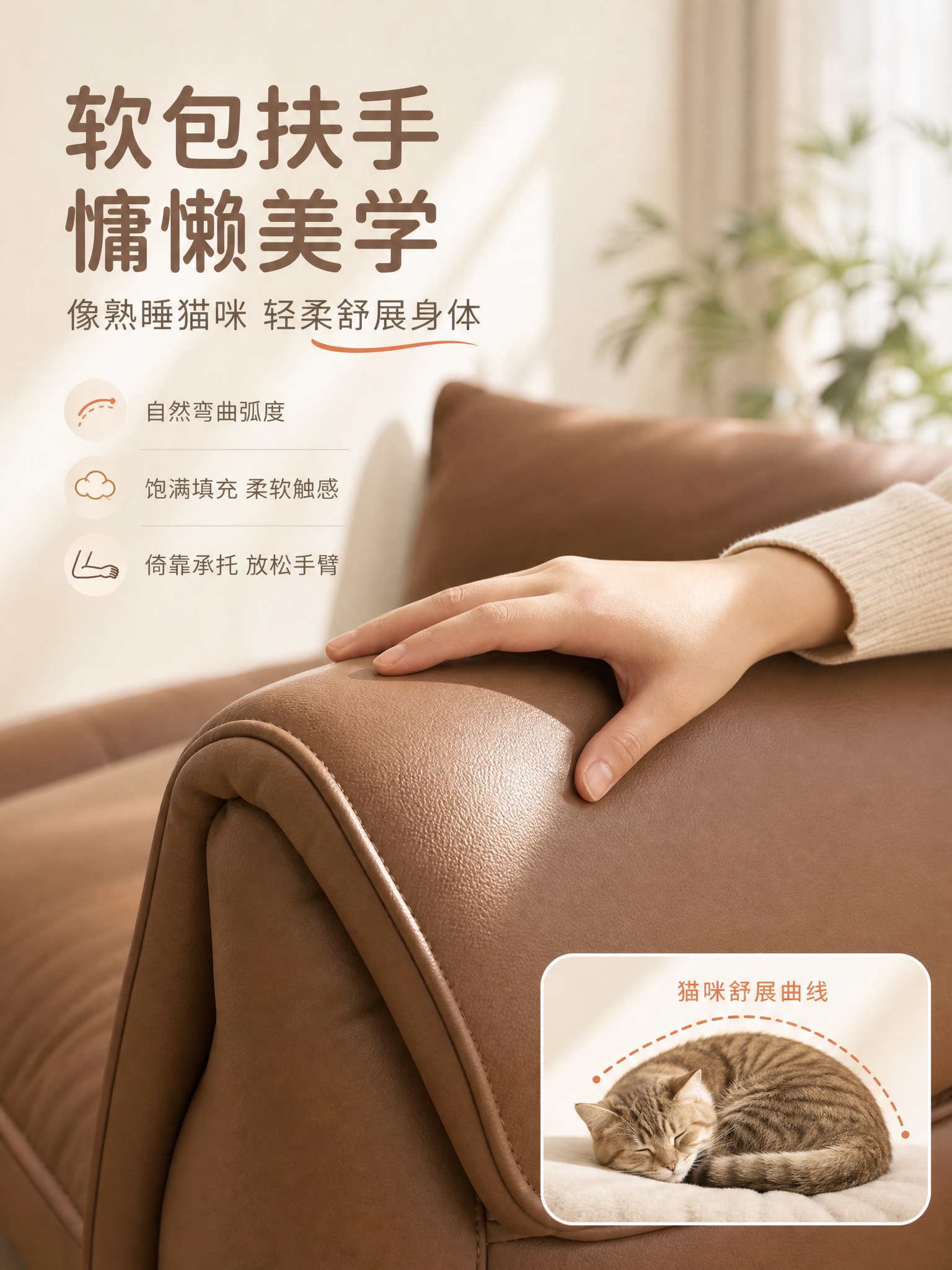 [主图-3] 主题：软包扶手 猫咪般慵懒曲线。唯一任务：突出扶… - 图片创意预览