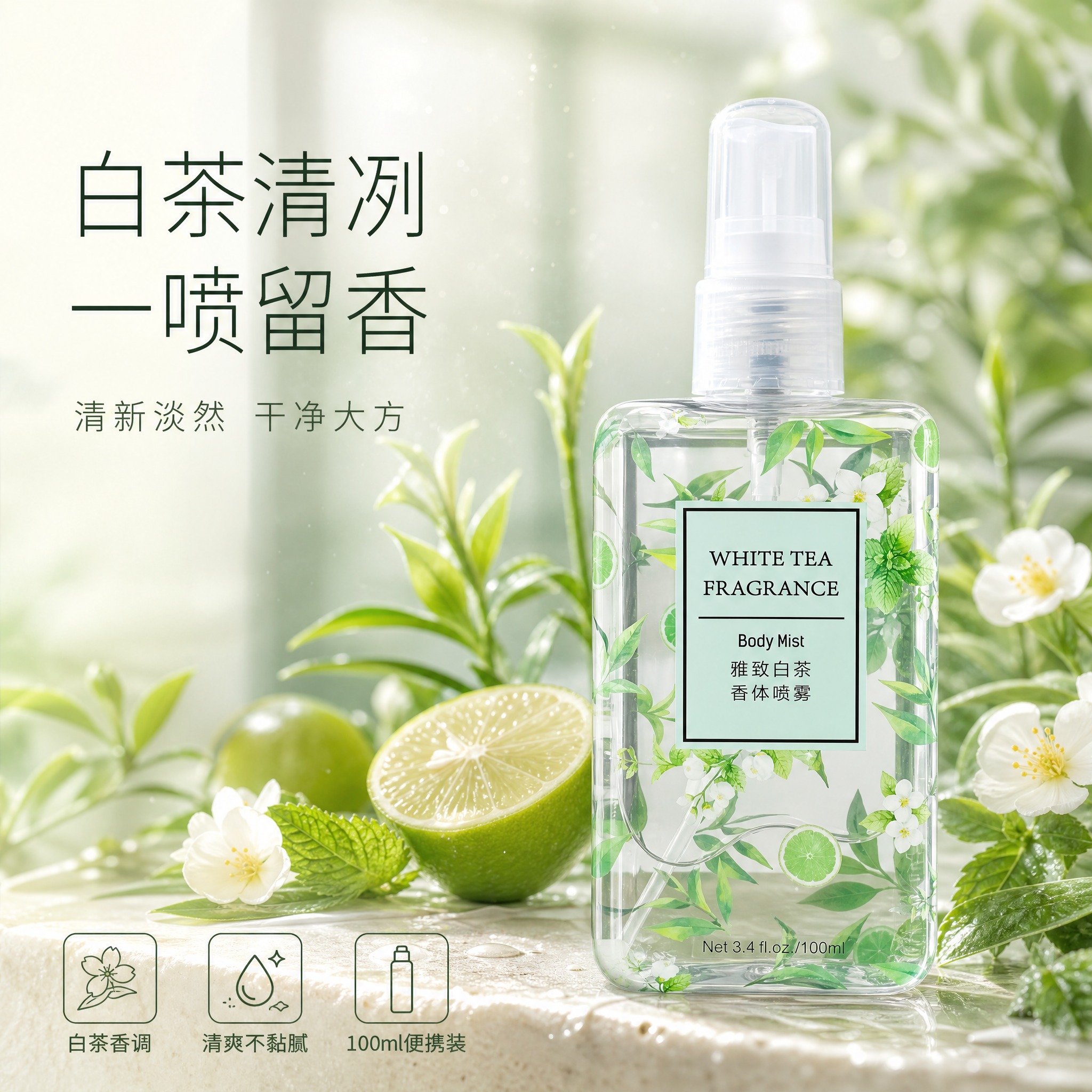 [主图-1] 雅致白茶香体喷雾 首图品牌调性 高级氛围感主图。… - 图片创意预览