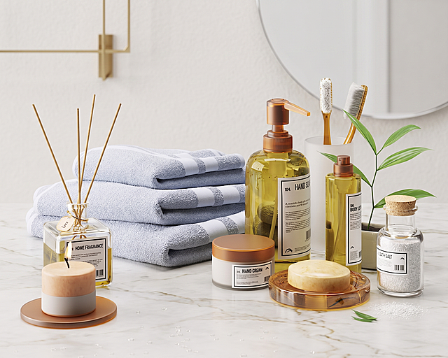 把白色背景换一下 可以换成简约风的洗漱台面上