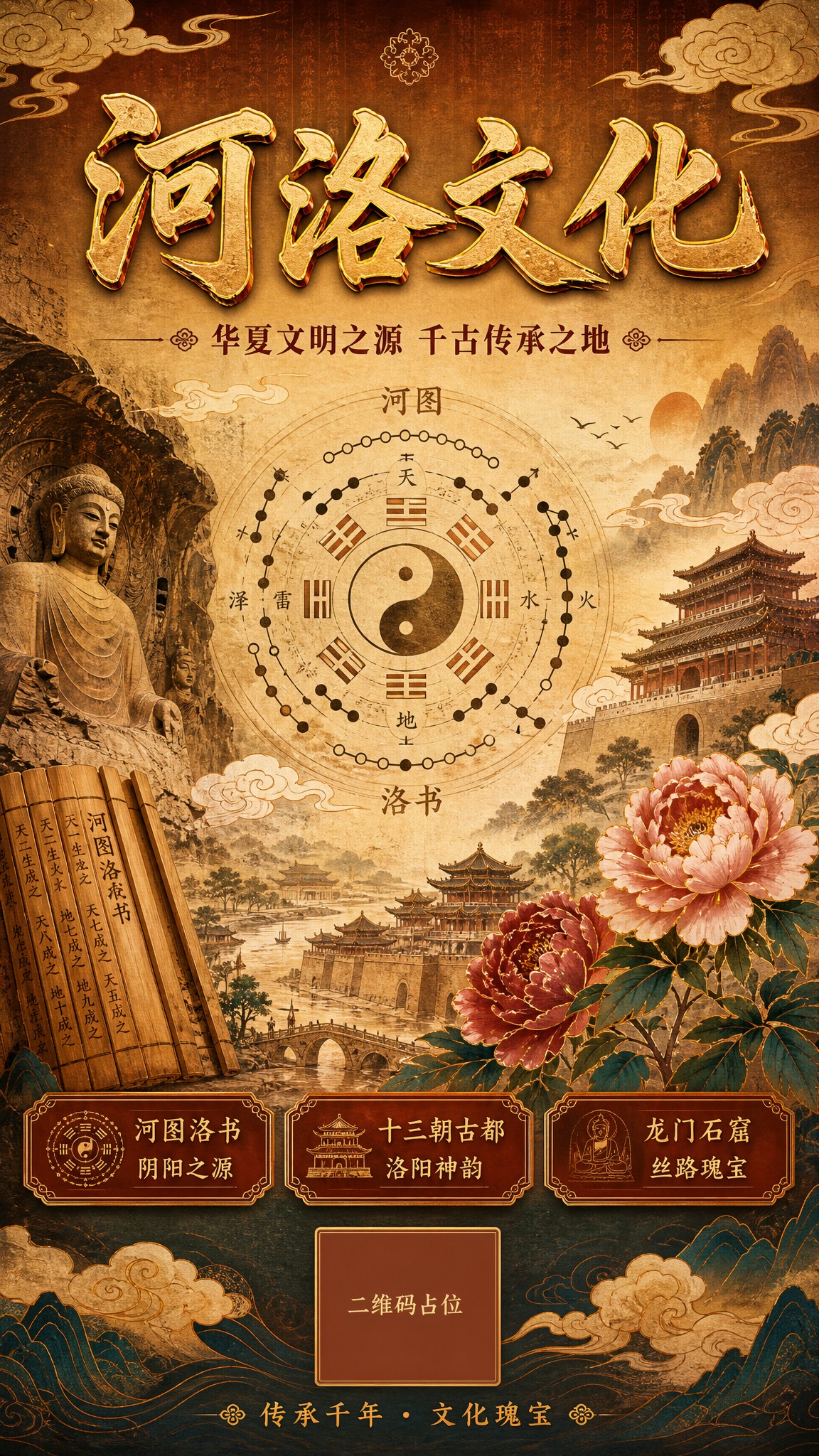 国风新中式工笔风格的河洛文化宣传海报，画面古朴典雅，兼具文化厚… - 图片创意预览
