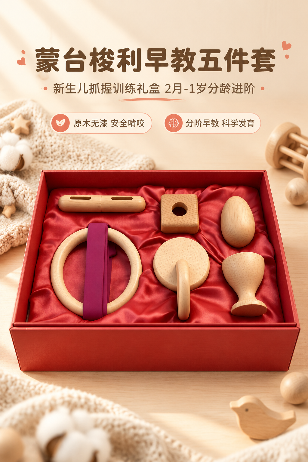 [商品] 使用【图1】新生儿抓握五件套红色礼盒装；保留红色礼盒… - 图片创意预览