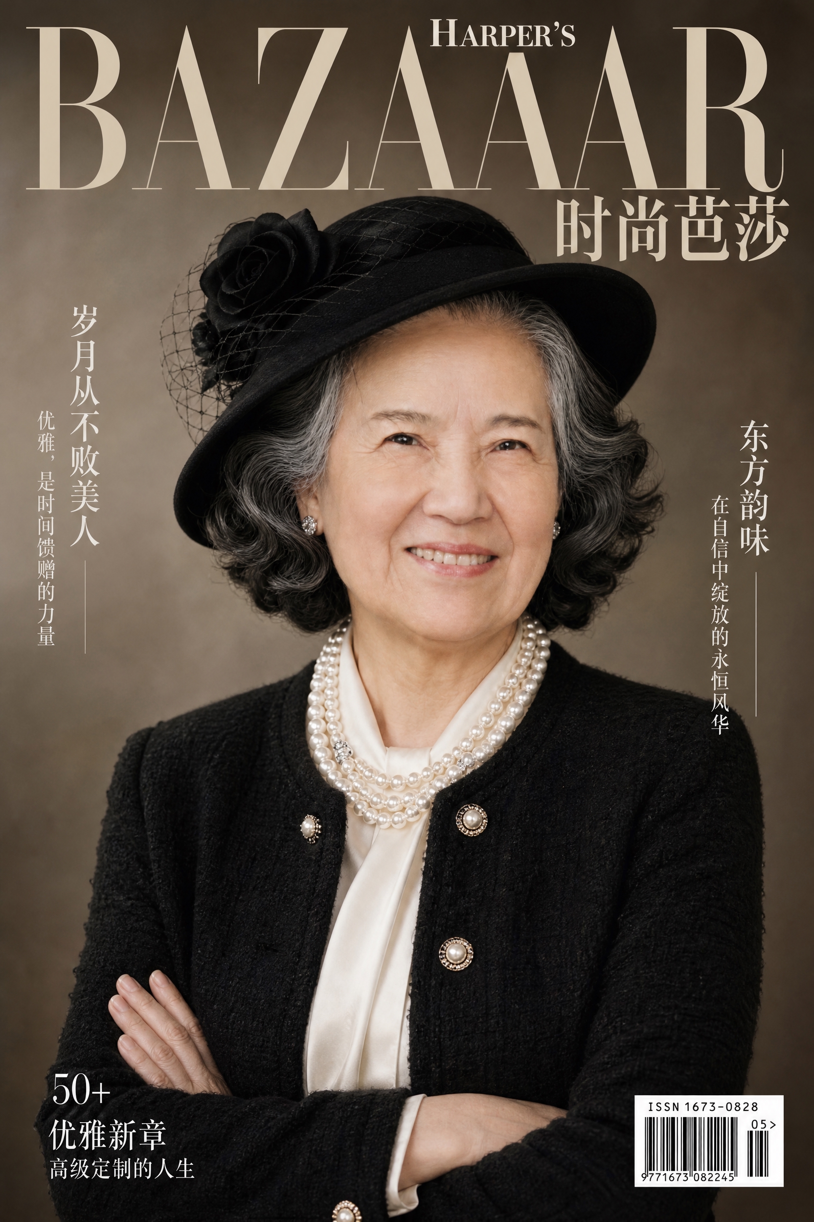 中国高端时尚杂志封面，50岁优雅东方女性，保留参考图的人脸特征… - 图片创意预览